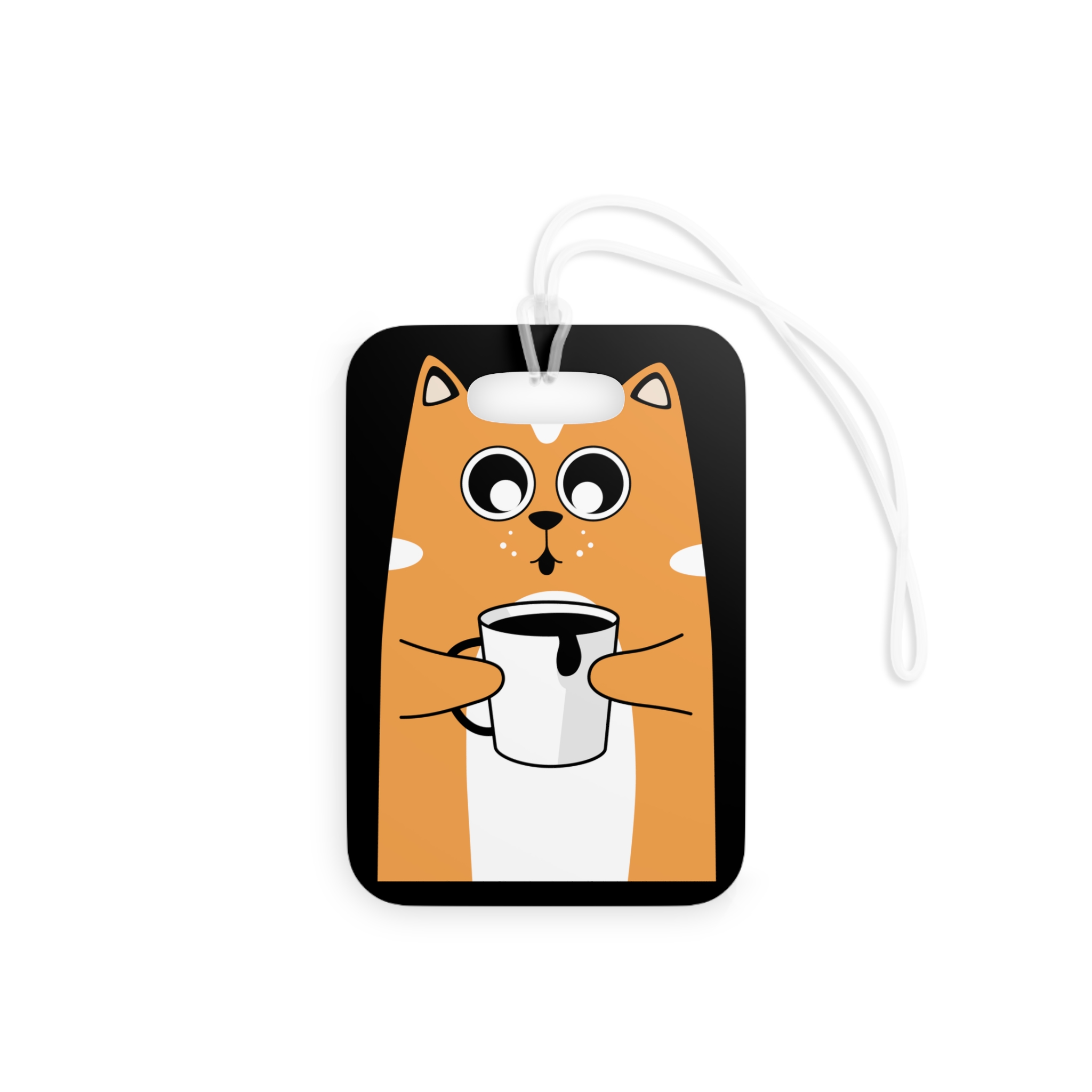 Cat Coffee Luggage Tag — Cute Orange Cat Holding Mug Travel ID Tag - Image 2