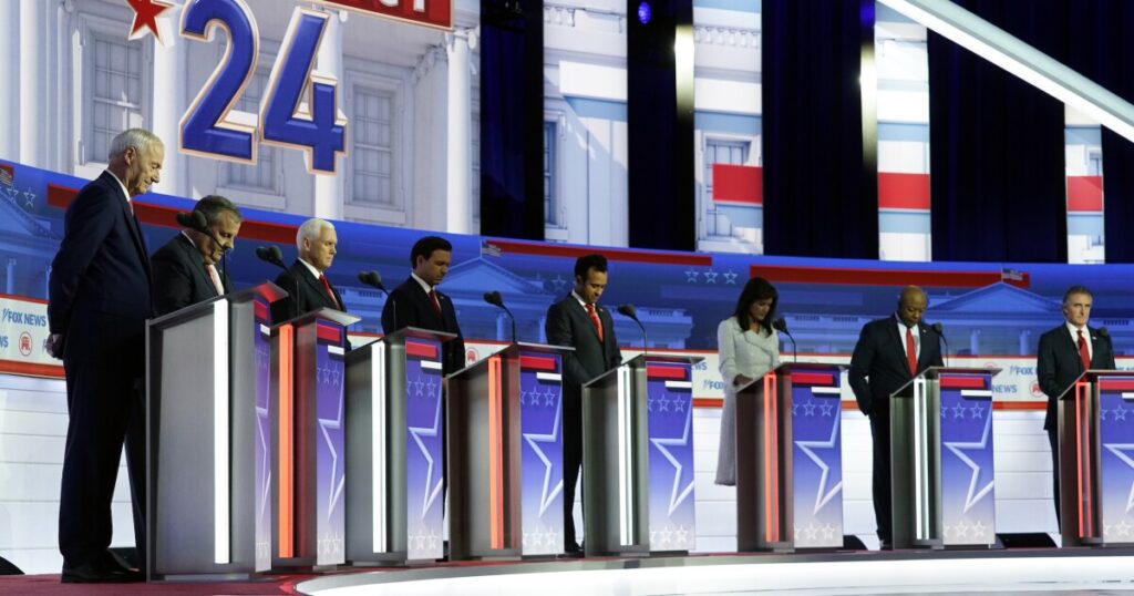 desantis-earns-center-podium-at-second-gop-debate,-flanked-by-haley-and-ramaswamy