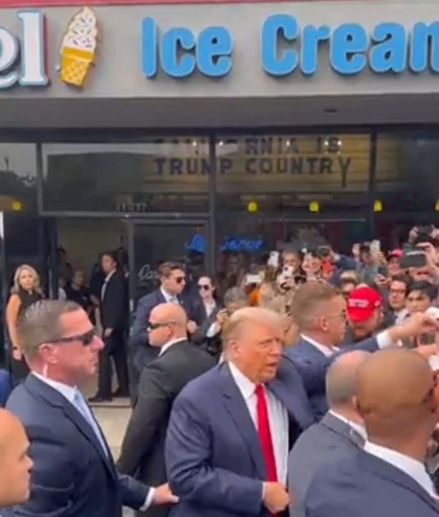president-trump-greets-supporters-at-carvel-ice-cream-store-in-los-angeles,-comments-on-feinstein,-milley-and-newsom-(video)-|-the-gateway-pundit-|-by-kristinn-taylor