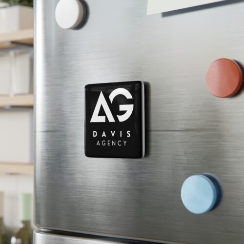 Davis Agency Porcelain Square Magnet — Black Logo Corporate Promotional Magnet