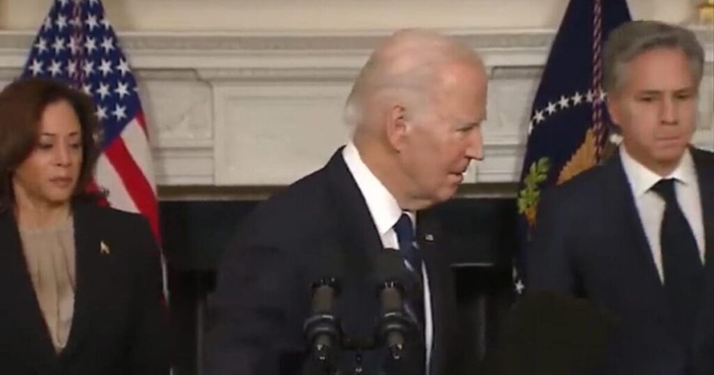 biden-shuffles-out-90-minutes-late-to-deliver-remarks-on-israel-–-doesn’t-mention-iran-–-shuffles-away-without-answering-any-questions-(video)-|-the-gateway-pundit-|-by-cristina-laila