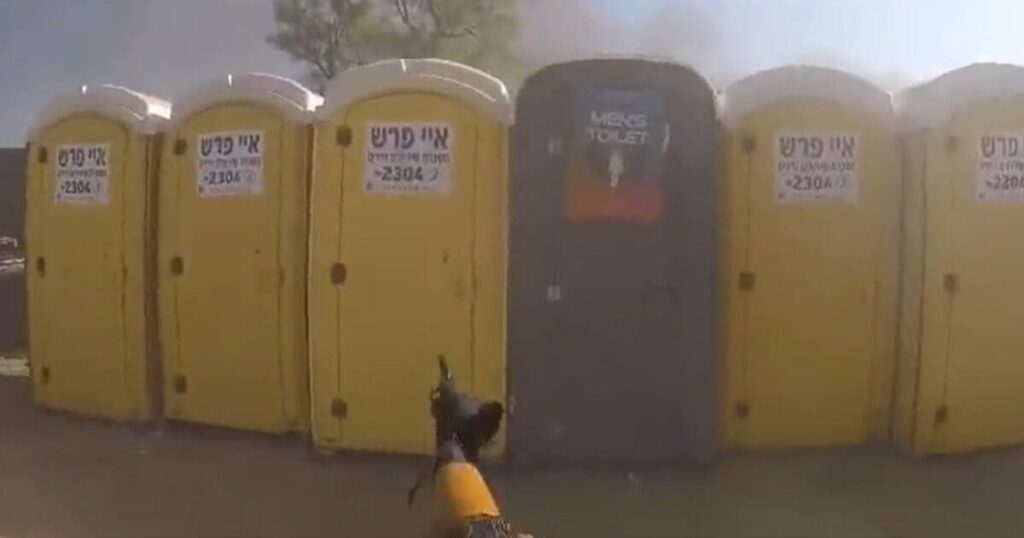 new-video:-hamas-killers-shoot-at-rows-of-porta-potties-at-nova-music-festival-in-israel-hoping-to-kill-young-jews-hiding-inside-|-the-gateway-pundit-|-by-jim-hoft