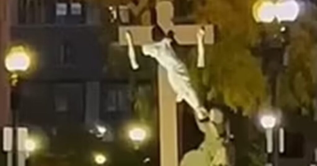 man-arrested-for-breaking-arms-off-jesus-statue-and-swinging-from-crucifix-outside-boston-church-(video)-|-the-gateway-pundit-|-by-cassandra-macdonald