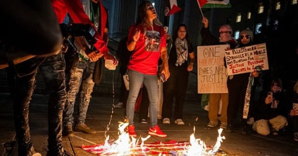 outrageous:-thousands-of-hamas-supporters-utter-disgusting-chants-in-support-of-terrorist-organization-and-torch-american-flag-during-massive-protest-in-new-york-city-(video)-|-the-gateway-pundit-|-by-cullen-linebarger