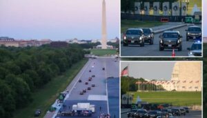 trump-motorcade-drives-across-lincoln-memorial-reflecting-pool-to-inspect-renovation-efforts