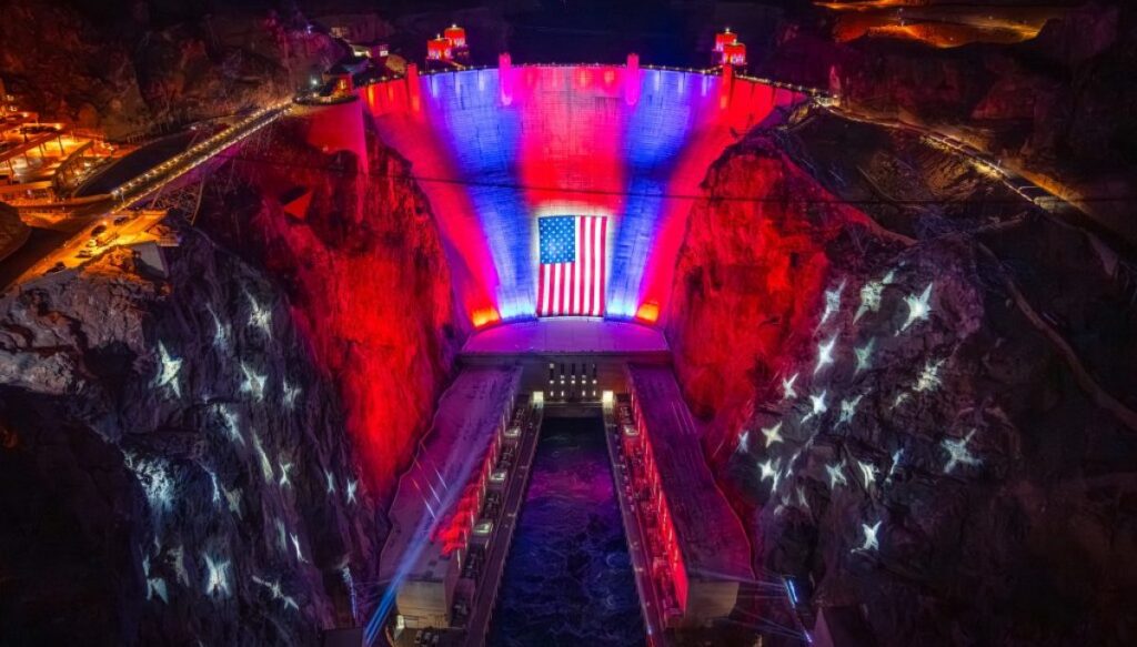 hoover-dam-turns-red,-white,-and-blue-for-america-250