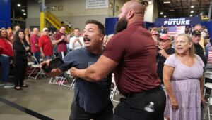 protester-confronts-vance-during-rally-for-sen.-roger-marshall-in-kansas