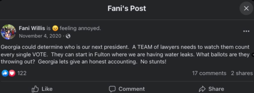 breaking:-newly-discovered-facebook-posts-reveal-atlanta-da-fani-willis-pushed-election-fraud-theories-in-2020-similar-to-trump-–-so-will-she-indict-herself?-|-the-gateway-pundit-|-by-jim-hoft