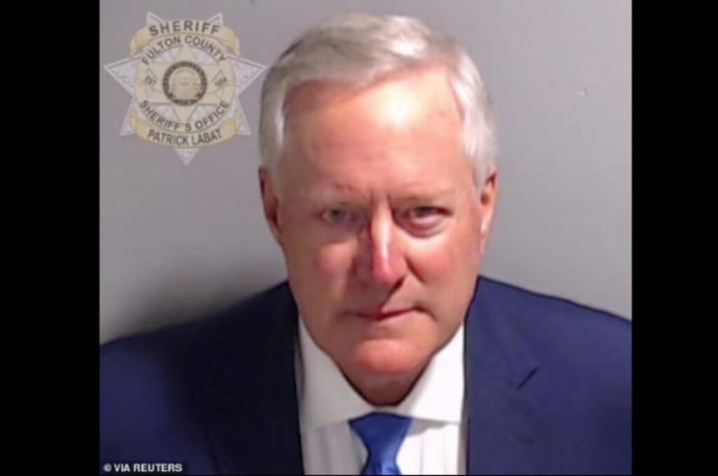 lawfare:-trump-chief-of-staff-mark-meadows-booked-at-fulton-county-jail-–-bond-set-at-$100,000-–-with-mugshot-and-bond-conditions-|-the-gateway-pundit-|-by-cristina-laila