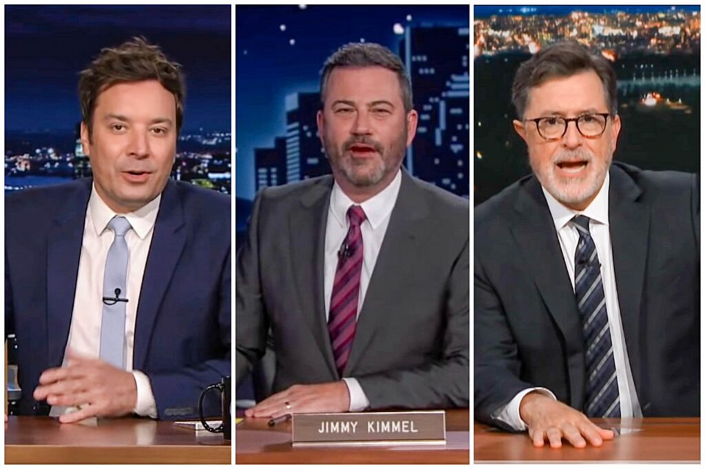 cringe:-liberal-late-night-hosts-colbert,-kimmel,-fallon,-meyers-and-oliver-teaming-up-for-new-podcast-called-‘strike-force-five’-|-the-gateway-pundit-|-by-mike-lachance